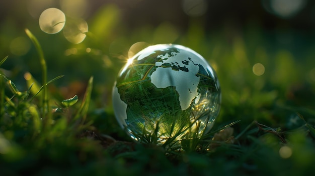 Concept durable et environnemental d'un monde clair et transparent sur le concept du jour de la terre au sol AI générative