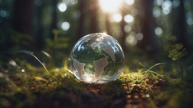 Concept durable et environnemental d'un monde clair et transparent sur le concept du jour de la terre au sol AI générative