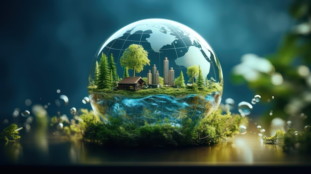 Concept d'écologie Globe terrestre avec ville verte et arbres