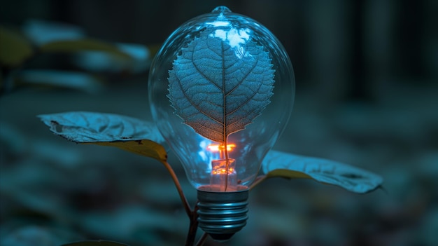 Concept écologique innovant avec une ampoule et une feuille lumineuses