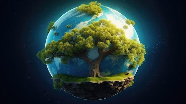 Concept écologique avec planète verte et journée mondiale de l'ozone des arbres