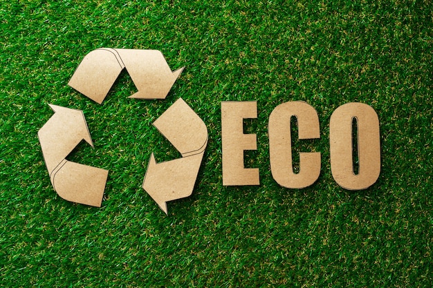 Concept écologique de recyclage avec signe de recyclage en carton