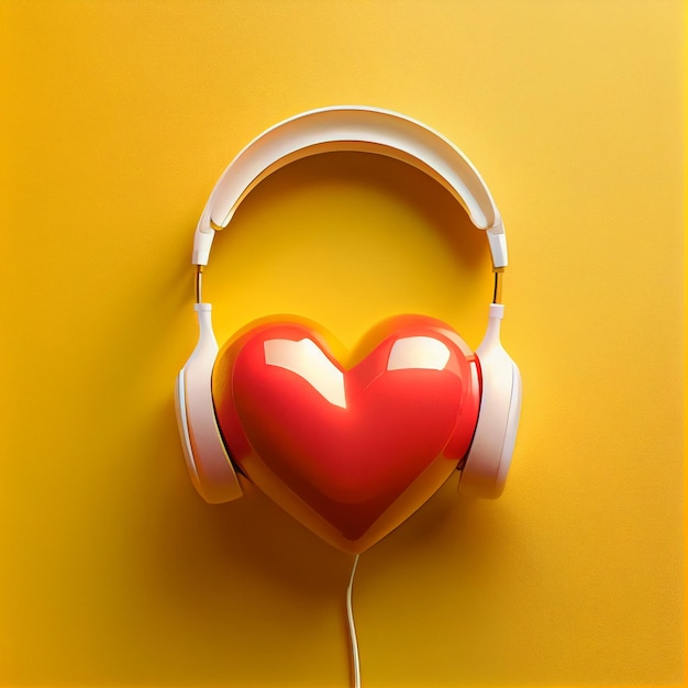 Photo concept d'écouteurs et de coeur pour l'amour écoutant de la musique