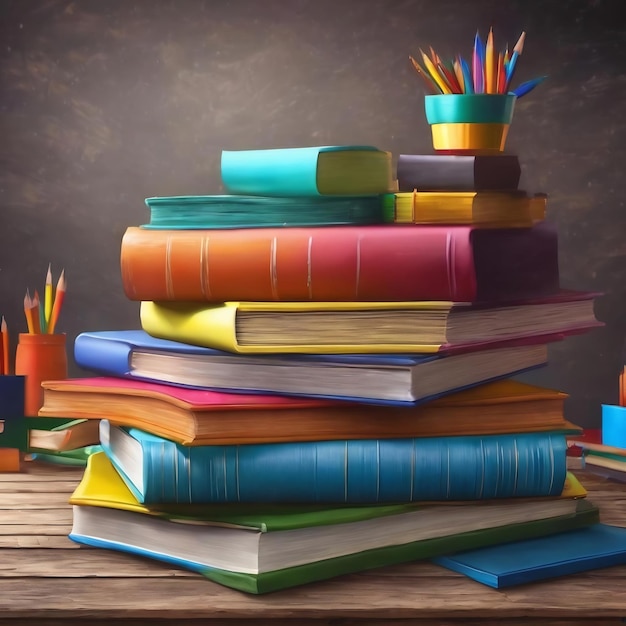 Photo le concept d'éducation et de lecture d'un groupe de livres colorés sur la table en bois dans la salle de classe