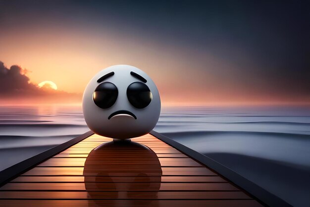 concept d'emoji de personnage triste dans un fond sombre style dessin animé 3D