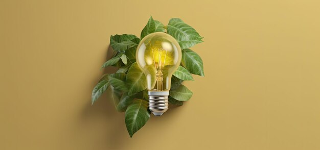 Photo concept d'énergie écologique verte avec ampoule et plante à l'intérieur du rendu 3d