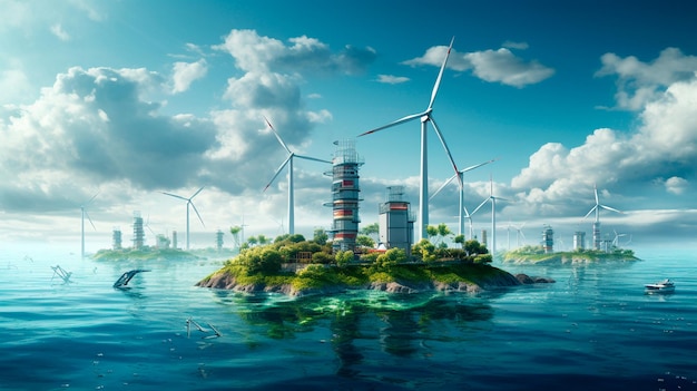 Photo concept d'énergie éolienne et d'énergie renouvelable