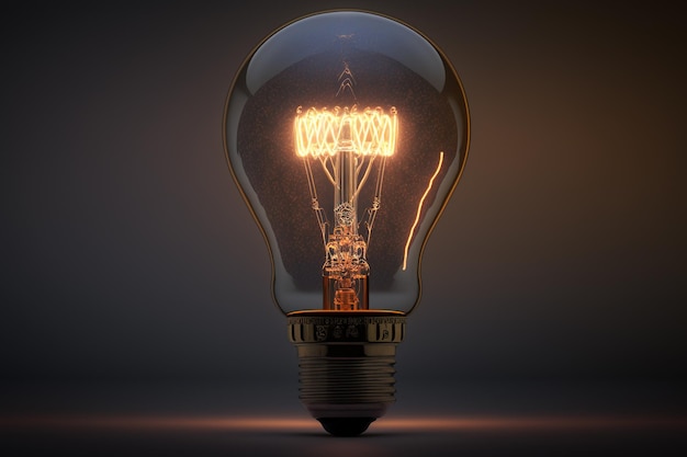 Concept d'énergie propre avec ampoule sur fond sombre rendu 3D illustration générée par ai