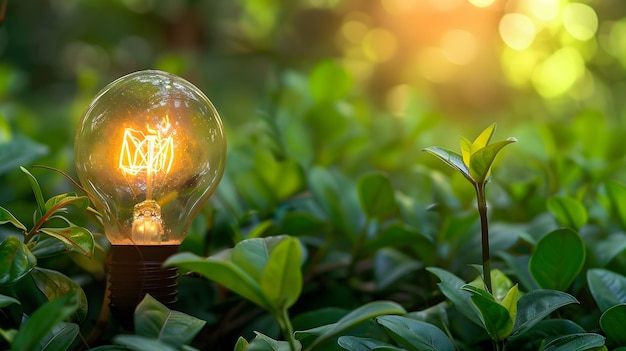 Photo concept d'énergie verte avec ampoule et nature ai généré