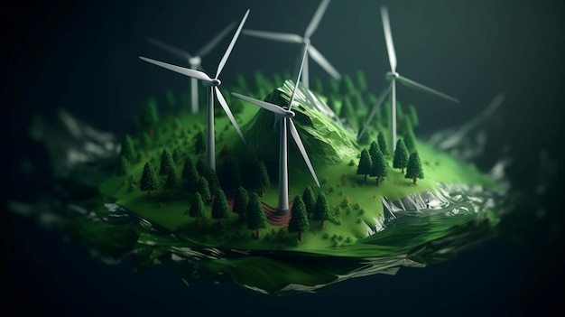 Le concept d'énergie verte et d'écologie du futur Énergie éolienne et aérienne alternative de haute technologie