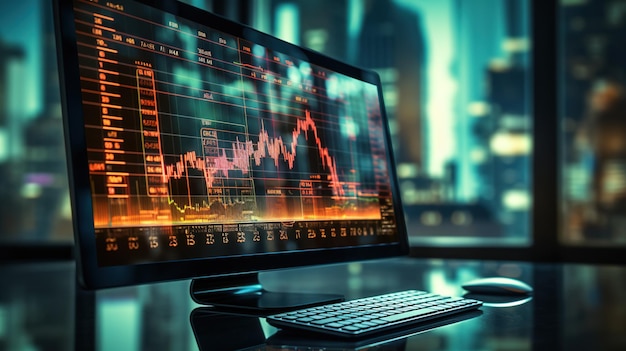 Concept d'entreprise boursier avec graphique des investisseurs financiers à l'écran et génération de l'IA de la métropole