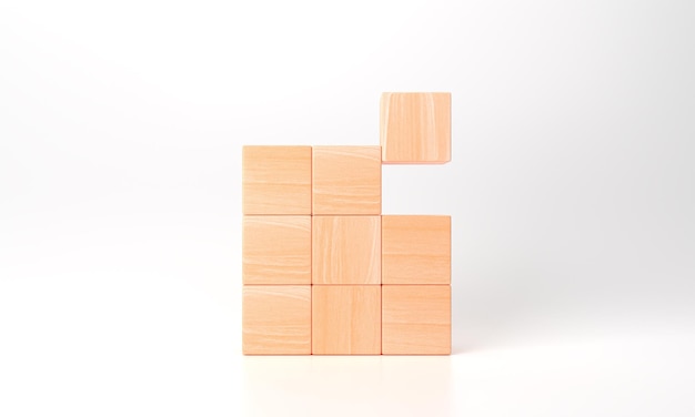 Concept d'entreprise de rendu 3D minimal en tant que groupe de cubes de bois pour votre bannière de texte Rendu 3D organiser des cubes de bois vierges alignés sur fond blanc espace de copie pour le libellé d'entrée et l'icône infographique