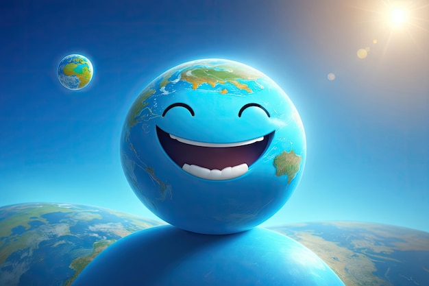 Photo concept d'environnement créatif de personnage 3d planète sourire ai génératif