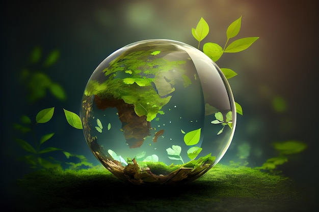 Concept de l'environnement mondial et de la journée de la terre avec globe en verre et environnement respectueux de l'environnement Generative Ai