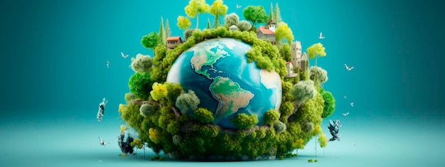 Concept de l'environnement mondial et de la journée de la terre avec la nature du globe et l'environnement respectueux de l'environnement AI générative