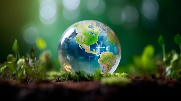 Concept de l'environnement mondial et de la journée de la terre avec la nature du globe et l'environnement respectueux de l'environnement AI générative