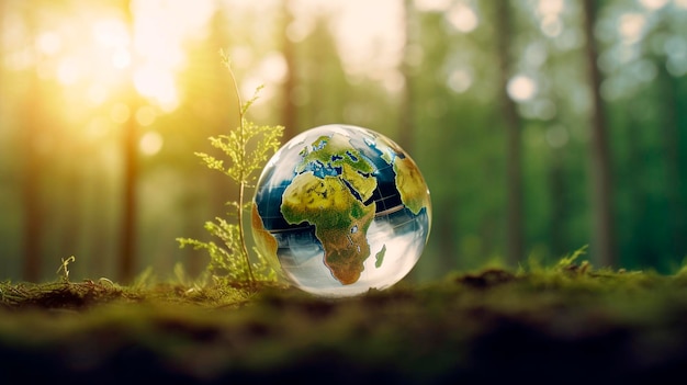 Concept de l'environnement mondial et de la journée de la terre avec la nature du globe et l'environnement respectueux de l'environnement AI générative