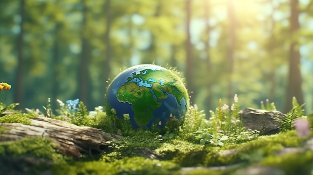 Concept de l'environnement mondial et de la journée de la terre avec la nature du globe et l'environnement respectueux de l'environnement AI générative