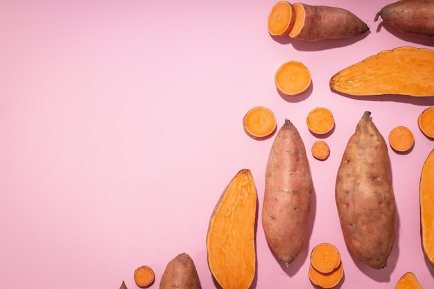 Photo concept d'espace de patate douce de légumes pour le texte