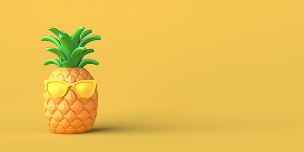 Concept d'été avec ananas avec lunettes de soleil Copiez l'illustration 3D de l'espace