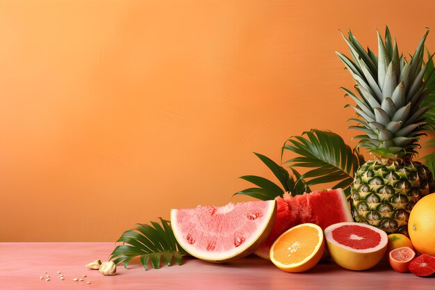 Photo concept d'été arrière-plan modèle de fruits tropicaux avec copyspace