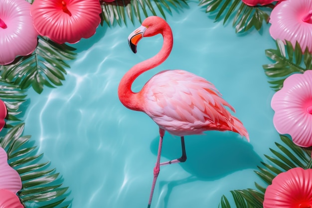 Concept d'été avec des flotteurs de flamants roses générés par l'IA