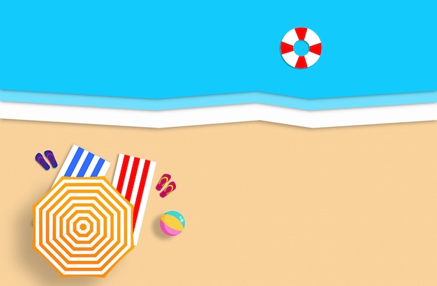 Concept d'été plage de sable doré mer et lieux de détente composition de papier fait main