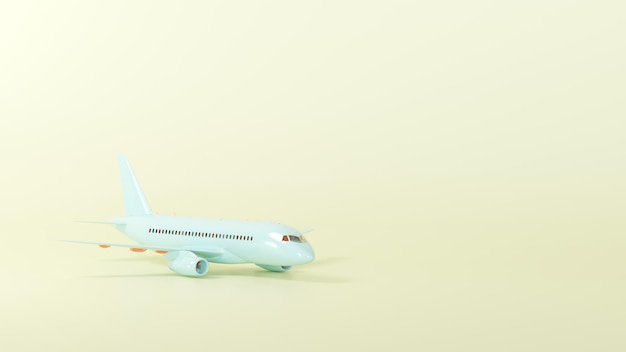 Photo concept d'été et de voyage. avion de couleur pastel sur fond de studio jaune. rendu 3d.