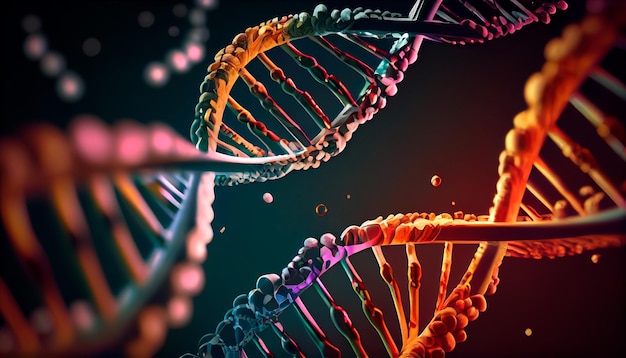 Concept de l'évolution de l'ADN humain au microscope AI générative