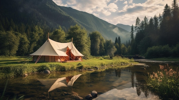Concept extérieur de camping IA génératif à proximité du camp touristique lac ou rivière