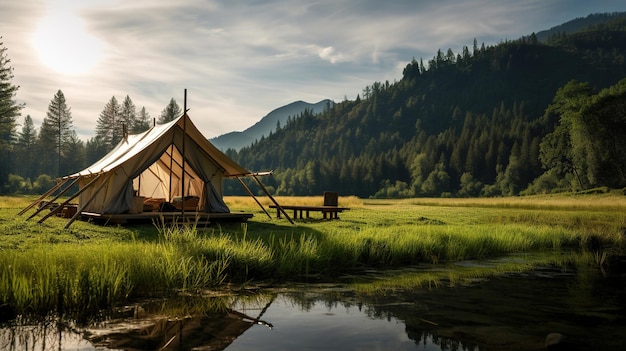 Concept extérieur de camping IA génératif à proximité du camp touristique lac ou rivière
