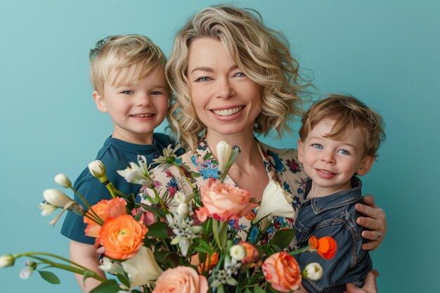 Photo le concept de la fête des mères avec les enfants et la mère