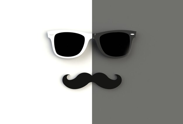 Concept de la fête des pères. Lunettes de soleil hipster et moustache rigolote