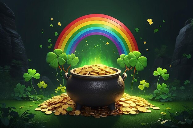 Le concept de la fête de Saint-Patrick, les lépreux, le pot d'or caché à la fin de l'arc-en-ciel, l'intelligence artificielle générative