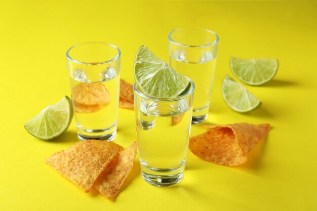 Concept de fête avec tequila, guacamole et chips