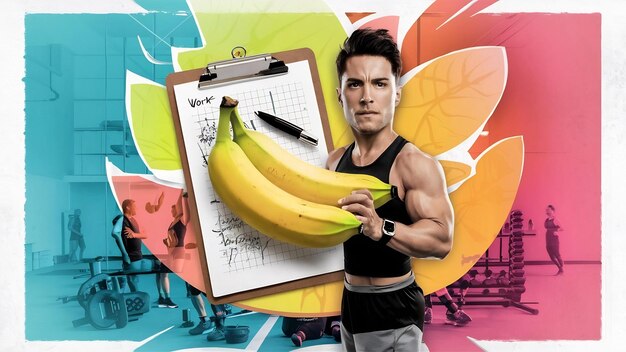 Concept de fitness avec des clichés et des bananes