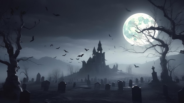 Joyeuse Carte De Célébration Dhalloween Avec Des Chauves Souris Volant Et  La Lune Dans Le Cimetière PNG , Cimetière, La Tombe, Tombeau Image PNG pour  le téléchargement libre