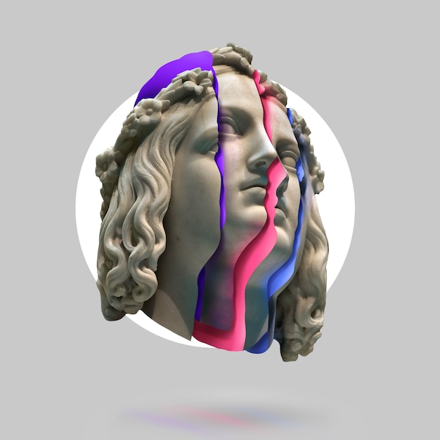 Concept de fond de statue classique Fond de style Vaporwave Sculpture classique avec distorsion