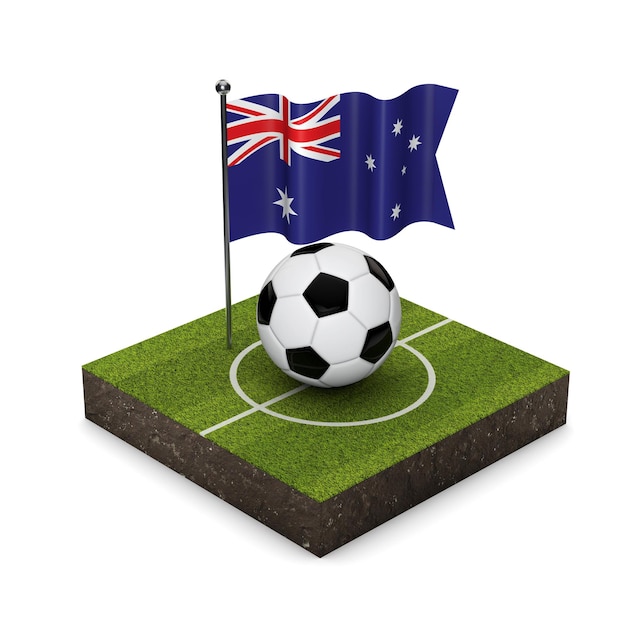 Concept de football drapeau Australie Flag ball et terrain de football icône isométrique rendu 3D