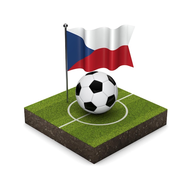 Concept de football de drapeau de la République tchèque Ballon de drapeau et terrain de football icône isométrique rendu 3D