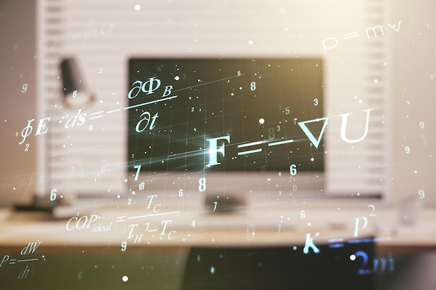 Concept de formule scientifique créative sur fond d'ordinateur portable moderne