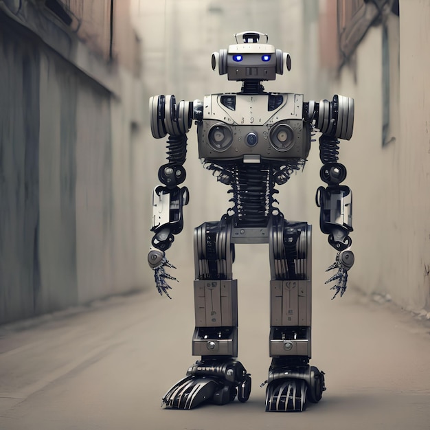 Concept futur robot métallique à l'art génératif de la future ville par l'IA