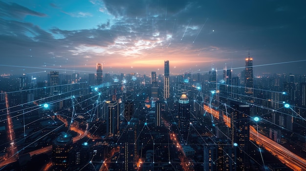 Concept futuriste de réseau de villes intelligentes
