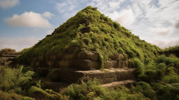 Concept futuriste de sauvetage de la planète Pyramide égyptienne dans la jungle dense Catastrophe écologique changement climatique AI généré