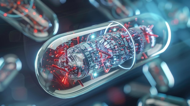 Concept futuriste de la science et de la médecine avec des capsules