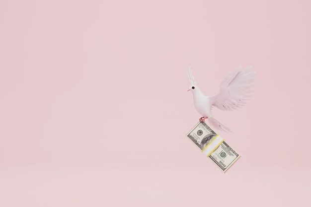 Le concept de gagner de l'argent honnêtement la colombe de la paix porte une liasse de dollars