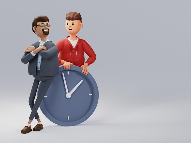 Photo concept de gestion du temps concept de dates d'échéance des tâches personnage de dessin animé d'un homme d'affaires avec une grande horloge
