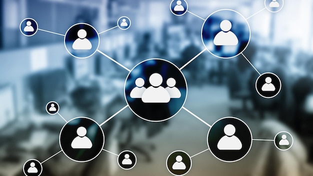 Concept de gestion des ressources humaines RH sur fond de centre d'affaires flou