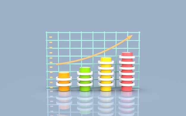 Concept de graphique à barres de marketing numérique de médias sociaux rendu 3d