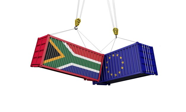 Concept de guerre commerciale en afrique du sud et en europe opposant des conteneurs de fret d rendre